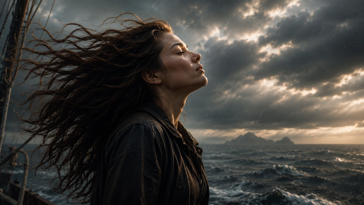 Velia B.-Music – Sail Away, Sängerin im Sturm auf einem Schiff, Dirty Blues